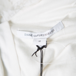 Pre Owned Diane Von Furstenberg White Lace Zarita Scoop Dress L