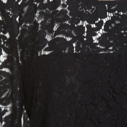 Pre Owned Diane von Furstenberg Black Scalloped Lace Yeva Crop Top L