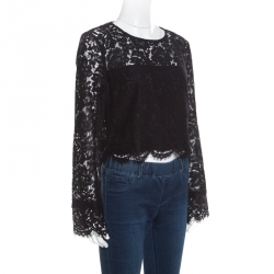 Pre Owned Diane von Furstenberg Black Scalloped Lace Yeva Crop Top L