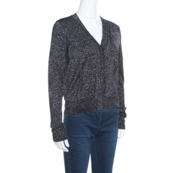 Pre Owned Diane Von Furstenberg Metallic Black Adelyn Cardigan M