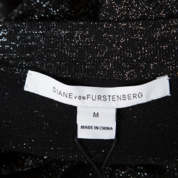 Pre Owned Diane Von Furstenberg Metallic Black Adelyn Cardigan M