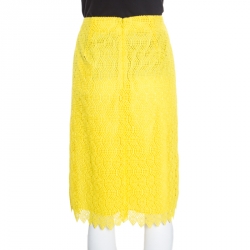 Pre Owned Diane Von Furstenberg Yellow Lace Pencil Skirt M