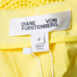 Pre Owned Diane Von Furstenberg Yellow Lace Pencil Skirt M