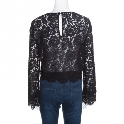 Pre Owned Diane von Furstenberg Black Scalloped Lace Yeva Crop Top L