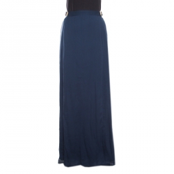 Pre Owned Diane Von Furstenberg Deep Indigo Silk Bethune Maxi Wrap Skirt M