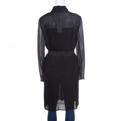 Pre Owned Diane Von Furstenberg Black Silk Georgette Utilitarian Blaine Belted Coat L