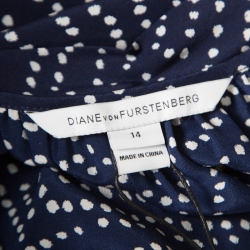 Pre Owned Diane Von Furstenberg Navy Blue and White Dotted Silk Belted Eva Jumpsuit XL