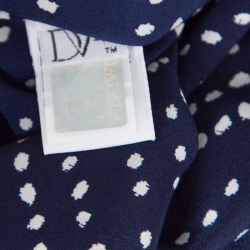 Pre Owned Diane Von Furstenberg Navy Blue and White Dotted Silk Belted Eva Jumpsuit XL