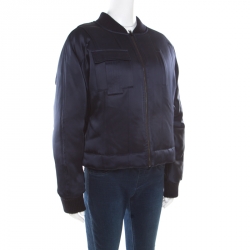 Pre Owned Diane Von Furstenberg Navy Blue Satin Alexander Bomber Jacket M