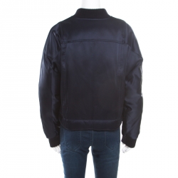 Pre Owned Diane Von Furstenberg Navy Blue Satin Alexander Bomber Jacket M