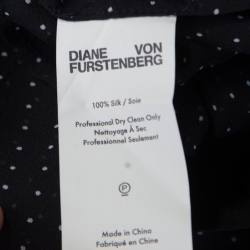 Pre Owned Diane Von Furstenberg Black Navier Dot Sheer Silk Long Sleeve Blouse XL