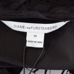 Pre Owned Diane von Furstenberg Navy Blue and Black Guipure Lace Scalloped Trim Shaelyn Wrap Dress L