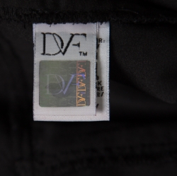 Pre Owned Diane von Furstenberg Navy Blue and Black Guipure Lace Scalloped Trim Shaelyn Wrap Dress L