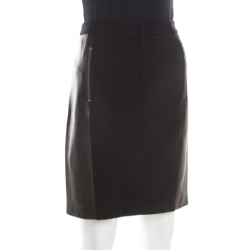 Pre Owned Diane Von Furstenberg Black Contrast Leather Panel Detail Lisa Pencil Skirt M