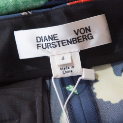 Pre Owned Diane von Furstenberg Indigo Blue Floral Print Silk Wide Leg Trousers S