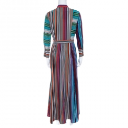 Pre Owned Diane von Furstenberg Multicolor Striped Silk Maxi Shirt Dress S