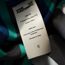 Pre Owned Diane Von Furstenberg Blue Striped Silk Asymmetric Saxon Skirt S