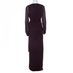 Pre Owned Diane von Furstenberg Cherry Purple Plisse Chiffon Solenn Wrap Gown L