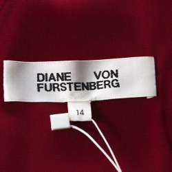 Pre Owned Diane Von Furstenberg Red Silk Asymmetrical Side Slit Gown XL