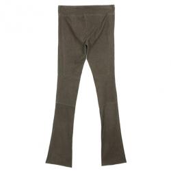 Pre Owned Diane Von Furstenberg Olive Gretel Weathered Leather Pants XS