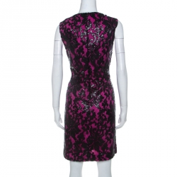 Pre Owned Diane von Furstenberg Hot Orchid Pink Sequined Kaleb Shift Dress M
