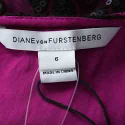 Pre Owned Diane von Furstenberg Hot Orchid Pink Sequined Kaleb Shift Dress M