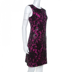 Pre Owned Diane von Furstenberg Hot Orchid Pink Sequined Kaleb Shift Dress M