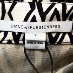 Pre Owned Diane von Furstenberg Monochrome Printed Silk Banded Julian Long Wrap Dress S