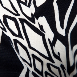 Pre Owned Diane von Furstenberg Monochrome Printed Silk Banded Julian Long Wrap Dress S