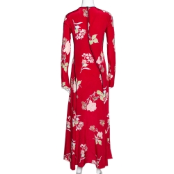Pre Owned Diane von Furstenberg Red Silk Paneled Bias Floor Length Dress XS