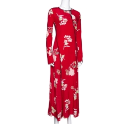 Pre Owned Diane von Furstenberg Red Silk Paneled Bias Floor Length Dress XS