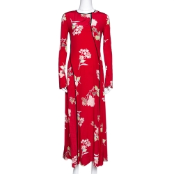 Pre Owned Diane von Furstenberg Red Silk Paneled Bias Floor Length Dress XS