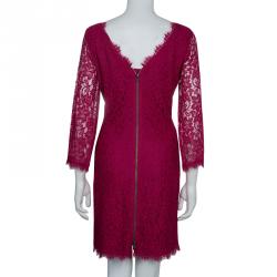Pre Owned Diane Von Furstenberg Burgundy Zarita Lace Dress L
