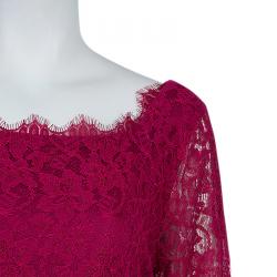 Pre Owned Diane Von Furstenberg Burgundy Zarita Lace Dress L