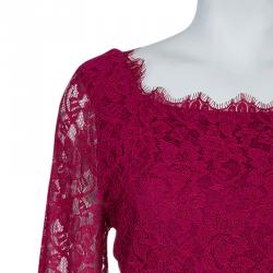 Pre Owned Diane Von Furstenberg Burgundy Zarita Lace Dress L