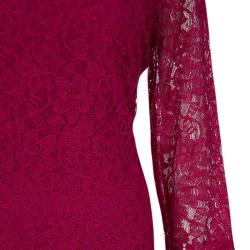 Pre Owned Diane Von Furstenberg Burgundy Zarita Lace Dress L