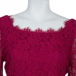 Pre Owned Diane Von Furstenberg Burgundy Zarita Lace Dress L