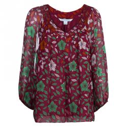 Pre Owned Diane Von Furstenberg Floral Print Davi Top L