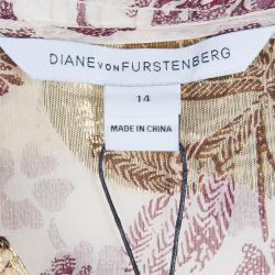 Pre Owned Diane Von Furstenberg Cream Printed Layla Dress XL