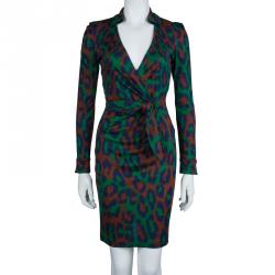 Pre Owned Diane von Furstenberg Multicolor Animal Print Savannah Wrap Dress XS