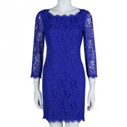 Pre Owned Diane Von Furstenberg Cobalt Blue Zarita Lace Dress M