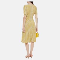 Pre Owned Diane Von Furstenberg Yellow Printed Viscose Knee Length Dress XXL (US 14)