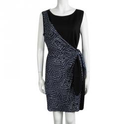 Pre Owned Diane Von Furstenberg Black Silk Tie Detail Dhalia Dress XL