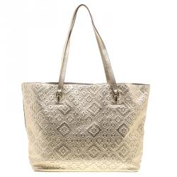 Pre Owned Diane Von Furstenberg Metallic Gold Quilted Leather Ready to Go Tote