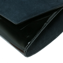 Pre Owned Diane Von Furstenberg Navy Blue/Black Suede and Patent leather Uptown Clutch