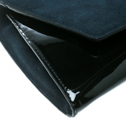 Pre Owned Diane Von Furstenberg Navy Blue/Black Suede and Patent leather Uptown Clutch