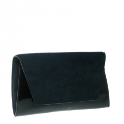 Pre Owned Diane Von Furstenberg Navy Blue/Black Suede and Patent leather Uptown Clutch