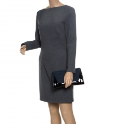 Pre Owned Diane Von Furstenberg Navy Blue/Black Suede and Patent leather Uptown Clutch