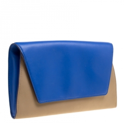 Pre Owned Diane Von Furstenberg Blue/Brown Leather Uptown Clutch