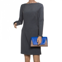 Pre Owned Diane Von Furstenberg Blue/Brown Leather Uptown Clutch